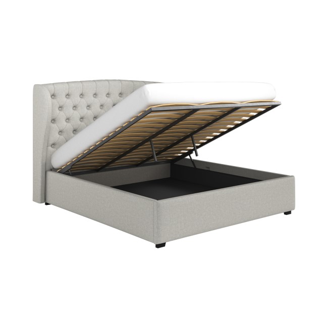 Grey Upholstered Super King Ottoman Bed with Winged Headboard - Safina