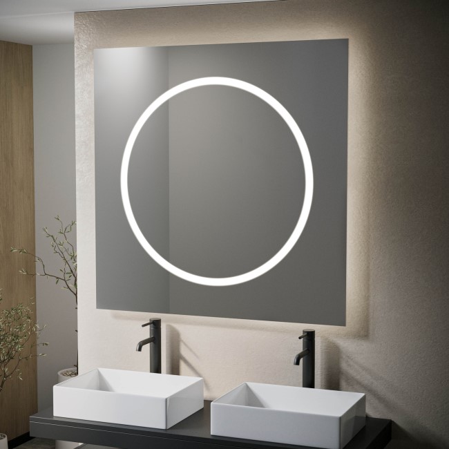 Square Backlit Heated Bathroom Mirror with Lights 1000mm - Saturn