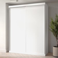 White Sliding Door Double Wardrobe with Shelves - Sidney