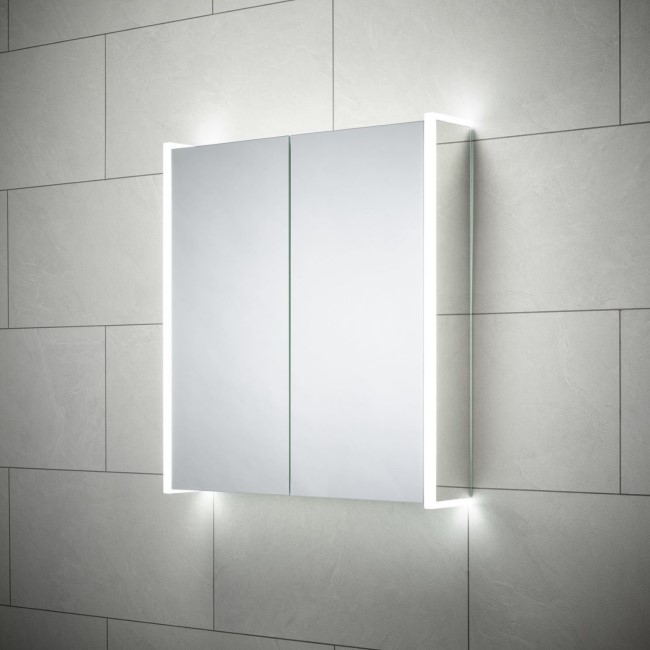 Double Door Sensio Ainsley Chrome Mirrored Bathroom Cabinet with Lights & Bluetooth Speaker 664 x 700mm