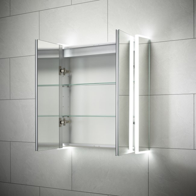 Double Door Sensio Ainsley Chrome Mirrored Bathroom Cabinet with Lights & Bluetooth Speaker 664 x 700mm