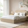 Beige Velvet King Size Ottoman Bed with Scalloped Headboard - Siena