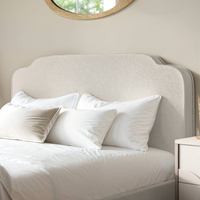 Cream Upholstered Double Ottoman Bed with Scalloped Headboard - Siena