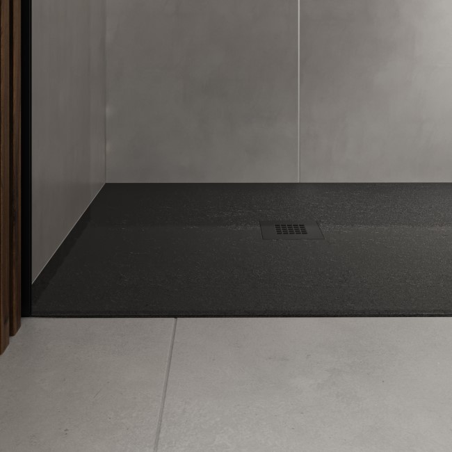 1700x800mm Stone Resin Black Slate Effect  Rectangular Shower Tray with Grate - Siltei