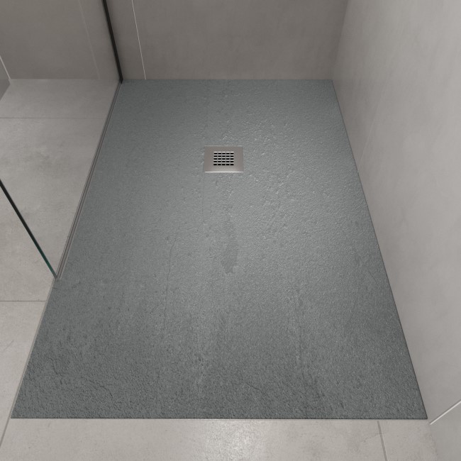 1200x800mm Stone Resin Grey Slate Effect Rectangular Shower Tray with Grate - Siltei