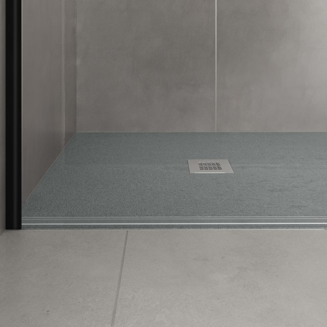 1200x800mm Stone Resin Grey Slate Effect Rectangular Shower Tray with Grate - Siltei