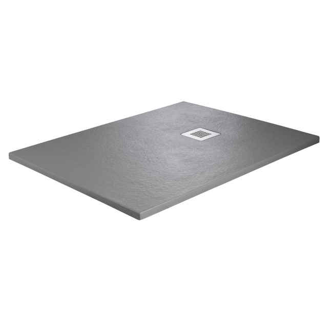 1200x800mm Stone Resin Grey Slate Effect Rectangular Shower Tray with Grate - Siltei