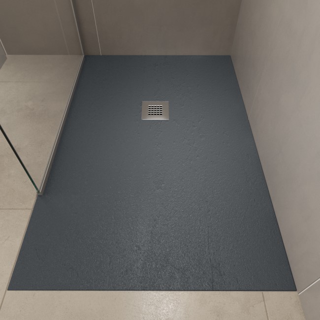 1000x800mm Stone Resin Anthracite Slate Effect Rectangular Shower Tray with Grate - Siltei