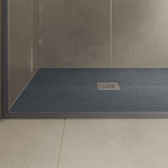 1000x800mm Stone Resin Anthracite Slate Effect Rectangular Shower Tray with Grate - Siltei