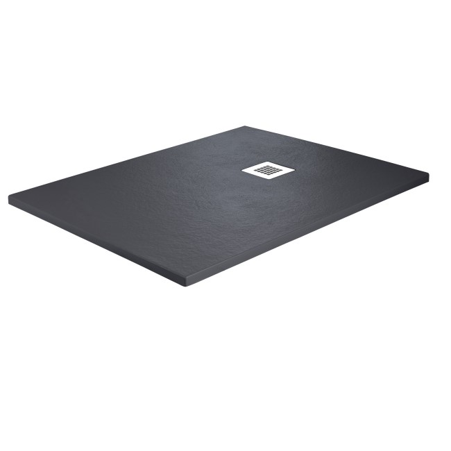 1000x800mm Stone Resin Anthracite Slate Effect Rectangular Shower Tray with Grate - Siltei