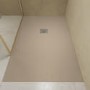 1000x800mm Stone Resin Cream Slate Effect Low Profile Rectangular Shower Tray with Grate - Siltei