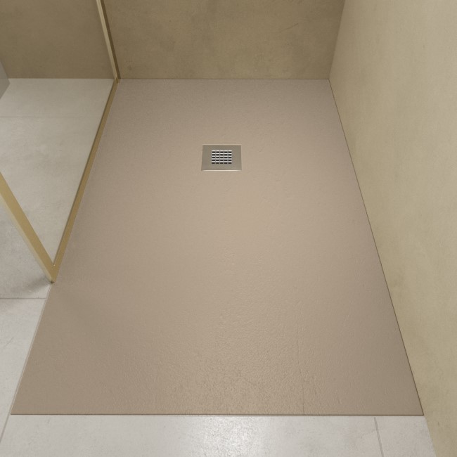 1000x800mm Stone Resin Cream Slate Effect Rectangular Shower Tray with Grate - Siltei