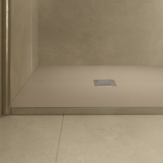 1000x800mm Stone Resin Cream Slate Effect Rectangular Shower Tray with Grate - Siltei