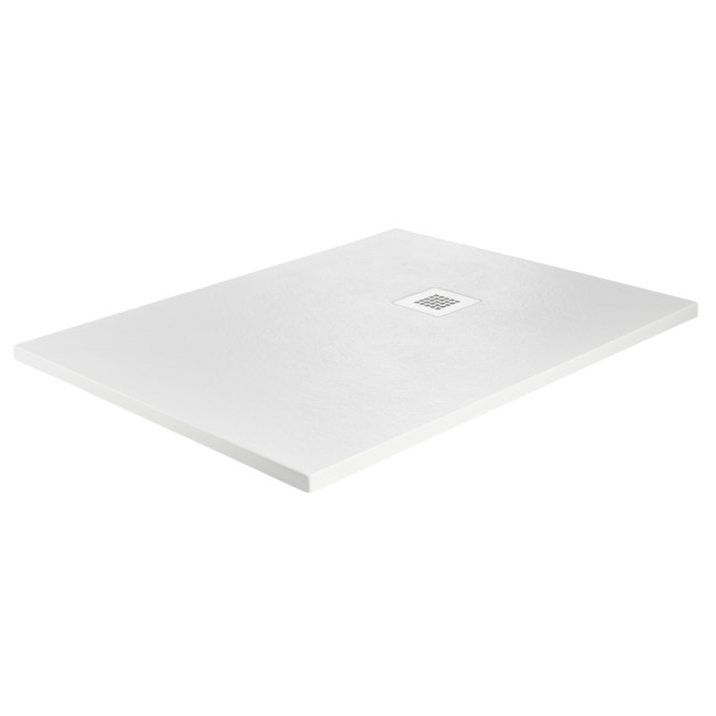 1700x800mm Stone Resin White Slate Effect Rectangular Shower Tray with Grate - Siltei