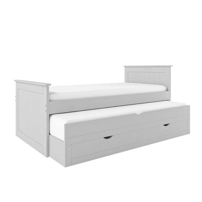 Single Grey Wooden Guest Bed with Storage and Trundle - Sander