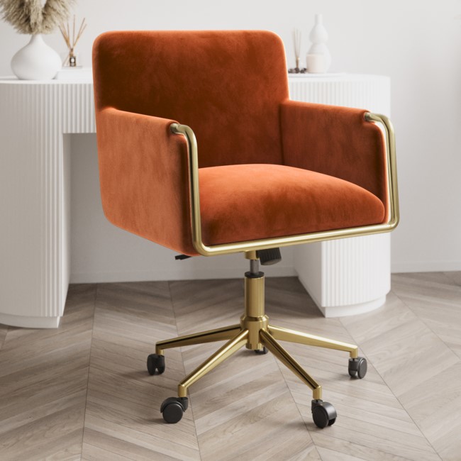 Orange Velvet Tub Swivel Office Chair - Sonny