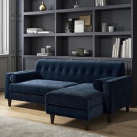 Navy Velvet Right Hand 3 Seater Small Corner Sofa - Idris