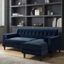 Navy Velvet Right Hand 3 Seater Small Corner Sofa - Idris