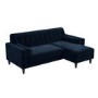 Navy Velvet Right Hand 3 Seater Small Corner Sofa - Idris