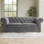 Grey Velvet Chesterfield Pull Out Sofa Bed - Seats 3 - Bronte