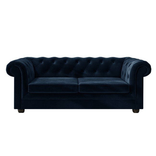 Navy Velvet Chesterfield Pull Out Sofa Bed - Seats 3 - Bronte