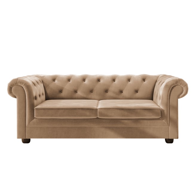 Beige Velvet Chesterfield Pull Out Sofa Bed - Seats 3 - Bronte