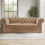 Beige Velvet Chesterfield Pull Out Sofa Bed - Seats 3 - Bronte