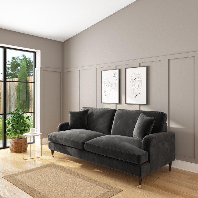 Dark Grey Velvet 3 Seater Sofa - Payton