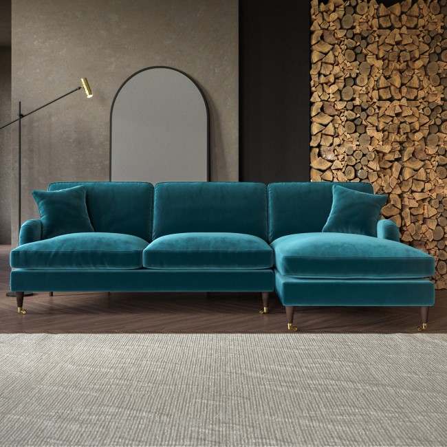 Teal Velvet Right Hand Facing 4 Seater Corner Sofa - Payton