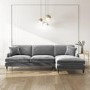 Grey Velvet Right Hand Facing 4 Seater Corner Sofa - Payton