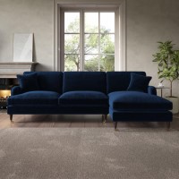 Navy Velvet Right Hand Facing 4 Seater Corner Sofa - Payton