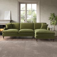 Olive Green Velvet Right Hand 4 Seater Corner Sofa - Payton