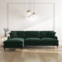 Dark Green Velvet Left Hand Facing 4 Seater Corner Sofa - Payton