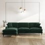 Dark Green Velvet Left Hand Facing 4 Seater Corner Sofa - Payton