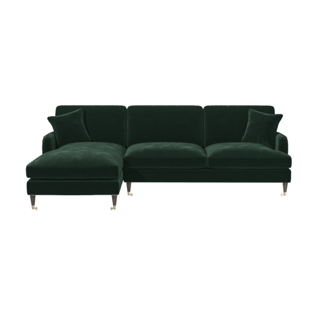 Dark Green Velvet Left Hand Facing 4 Seater Corner Sofa - Payton