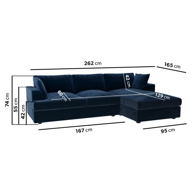 Right Hand Corner Sofa and Footstool Set in Navy Velvet- August