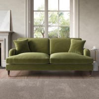 Olive Green Velvet 3 Seater Sofa - Payton