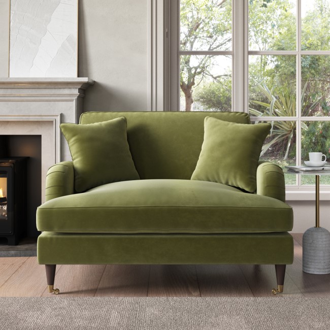 Olive Green Velvet Love Seat - Payton