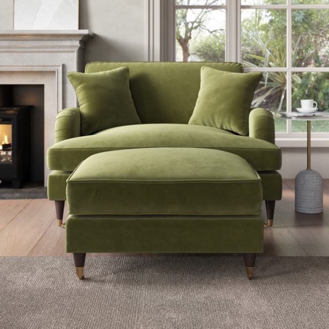 Olive Green Velvet Love Seat - Payton