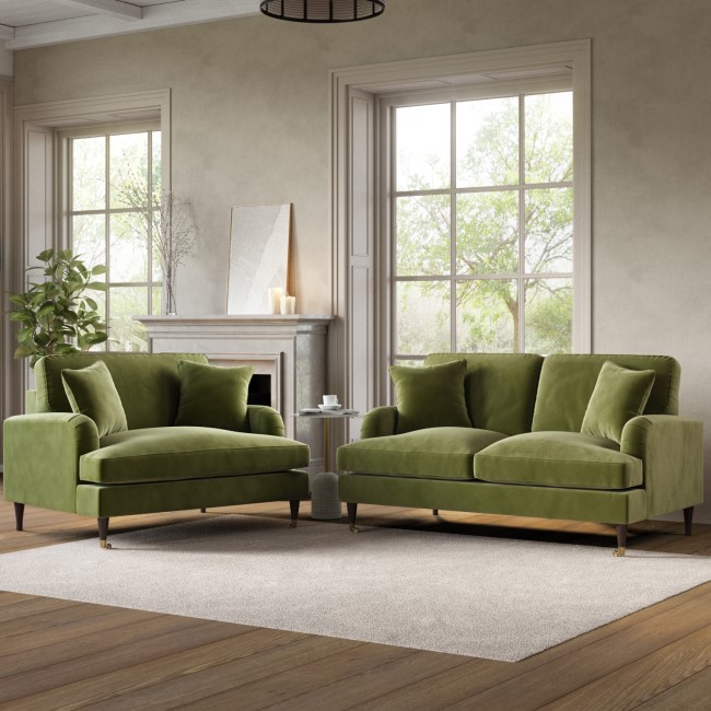 Olive Green Velvet Love Seat - Payton