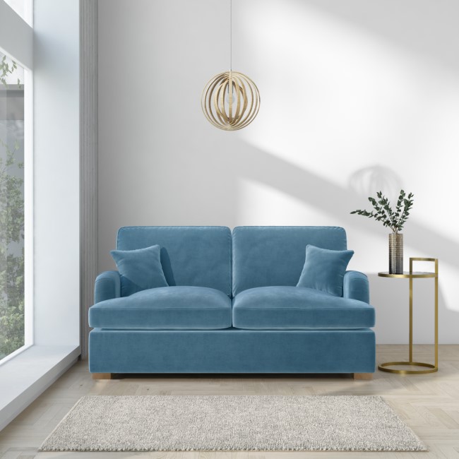 Light Blue Velvet Pull Out Sofa Bed - Seats 2 - Payton