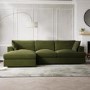 Olive Green Velvet Left Hand 4 Seater Corner Sofa - August