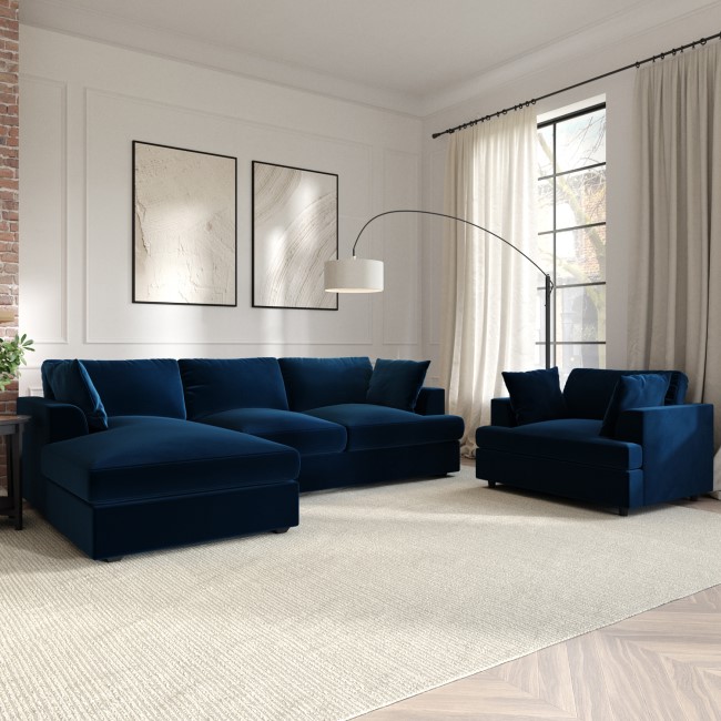 Navy Velvet Left Hand 4 Seater Corner Sofa - August