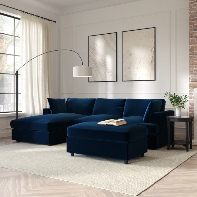 Navy Velvet Left Hand 4 Seater Corner Sofa - August