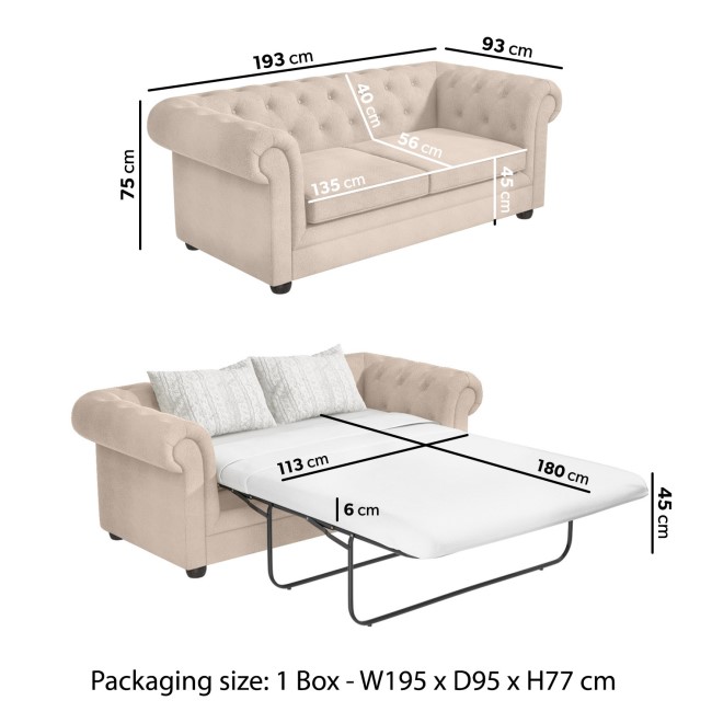 Beige Fabric Chesterfield Pull Out Sofa Bed - Seats 3 - Bronte