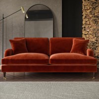 Burnt Orange Velvet 3 Seater Sofa - Payton