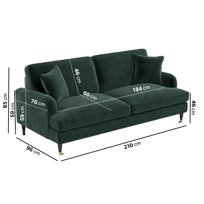 Dark Green Velvet 4 Seater Sofa - Payton