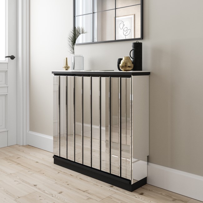 Narrow Mirrored Radiator Cover with Black Detail - 78cm - Sophia