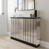 Narrow Mirrored Radiator Cover with Black Detail - 111cm - Sophia