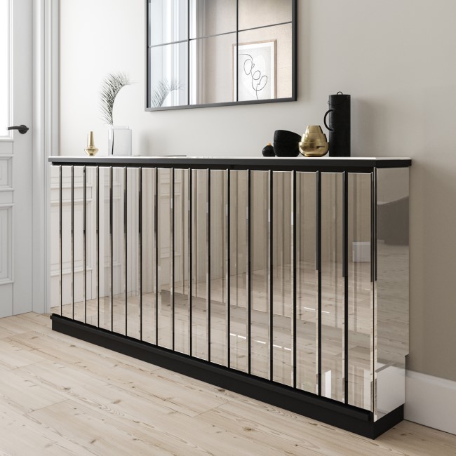 Narrow Mirrored Radiator Cover with Black Detail - 152cm - Sophia